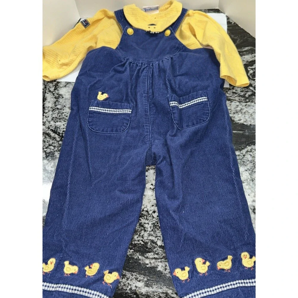 Vintage 90's Buster Brown Size 24M Farm Corduroy Overalls Set Baby Chick Rare